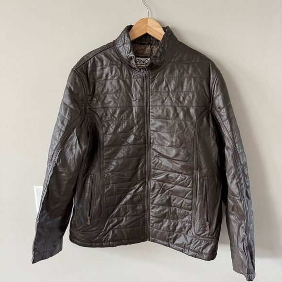 Pino by Pinoporte Dino Lambskin Leather Quilted Bomber Jacket - Dark Brown - Picture 11 of 11